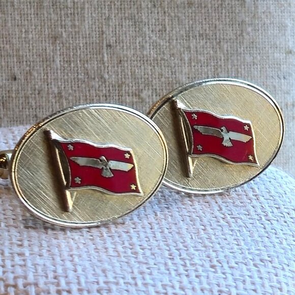Vintage  Cufflinks American President Lines Logo Red Enamel Flag Bird Stars - Picture 10 of 11